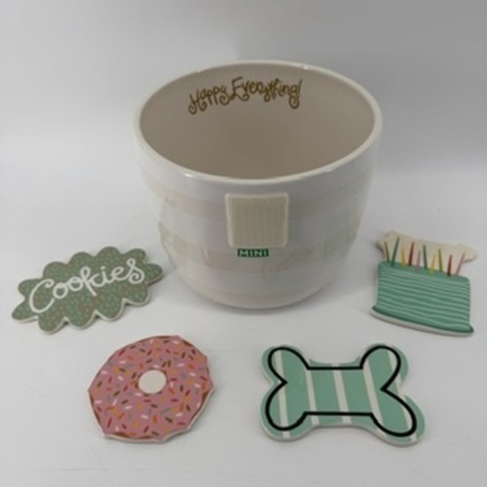 Happy Everything Laura Johnson White Stripe Mini Bowl with 4 Attachments Set